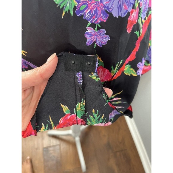 California Dynasty Small 4/6 Silky Floral Black Romper Teddy Bodysuit VTG 80s - Picture 4 of 9